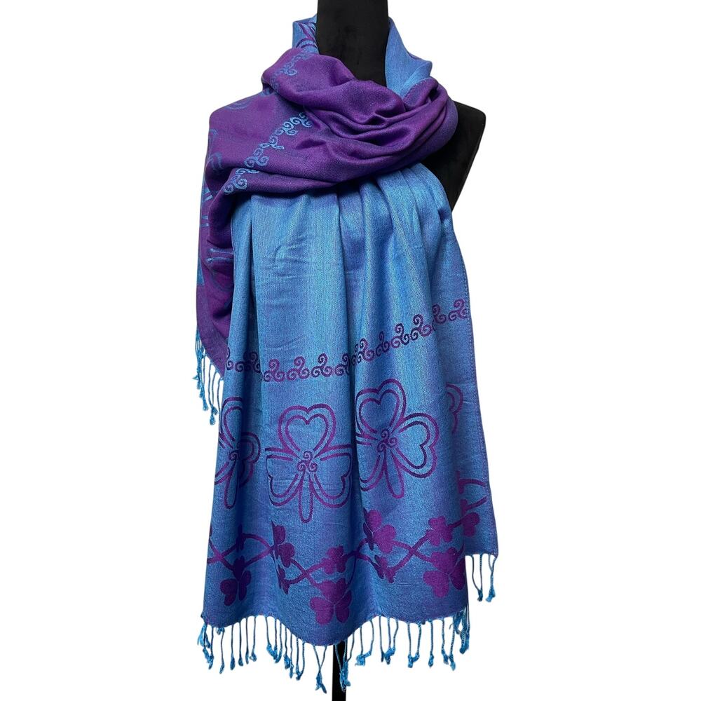 NWOT - Connemara Irish Shamrock Silk Blend Blue - Purple Pashmina